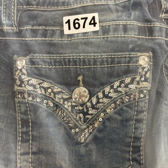 Miss Me Mid-Rise Easy Straight Jeans Embellished Distressed Medium Wash Size 28 - Picture 13 of 13